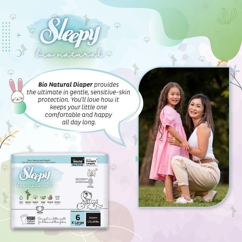 Sleepy Bio Natural Premium Size 6 Diapers | 100 Count | Hypoallergenic Baby Diapers | 15-25Kg | Water Based | Almond Milk | Vegan | 100% Leakproof - Image 2